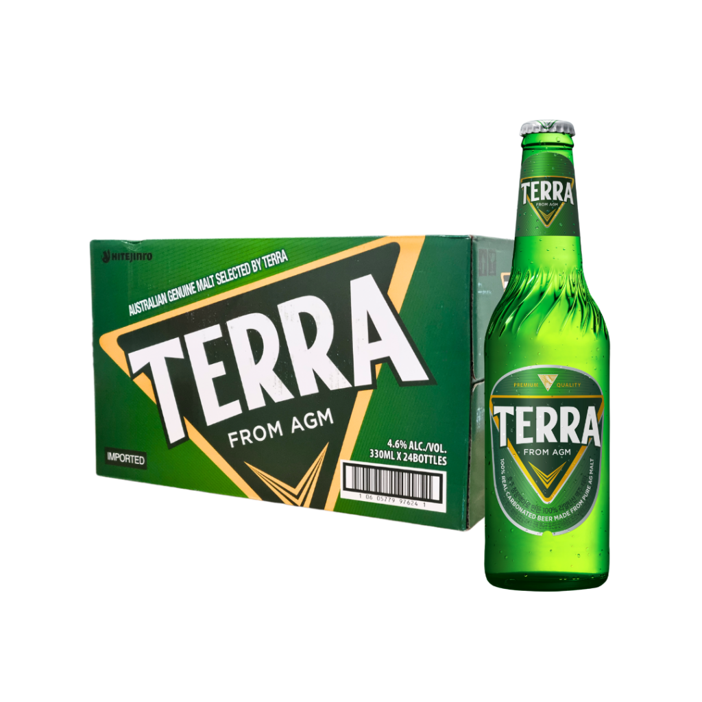 Pack of 24 cans of TERRA, a popular South Korean pale lager.